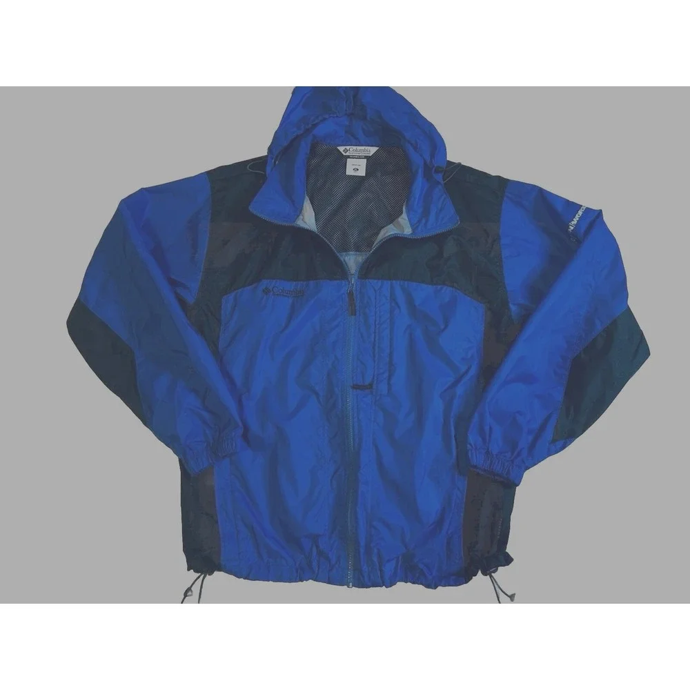 Columbia Mens XL Blue Black Colorblock Windbreaker Jacket Kokanee Crankworx Hood